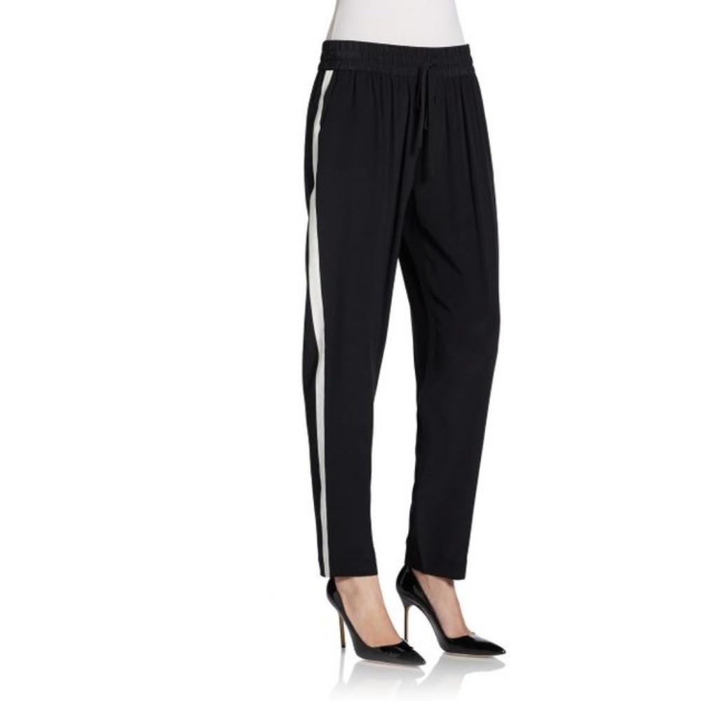 RACHEL ZOE Black Silk Side Stripe Pants Size 6